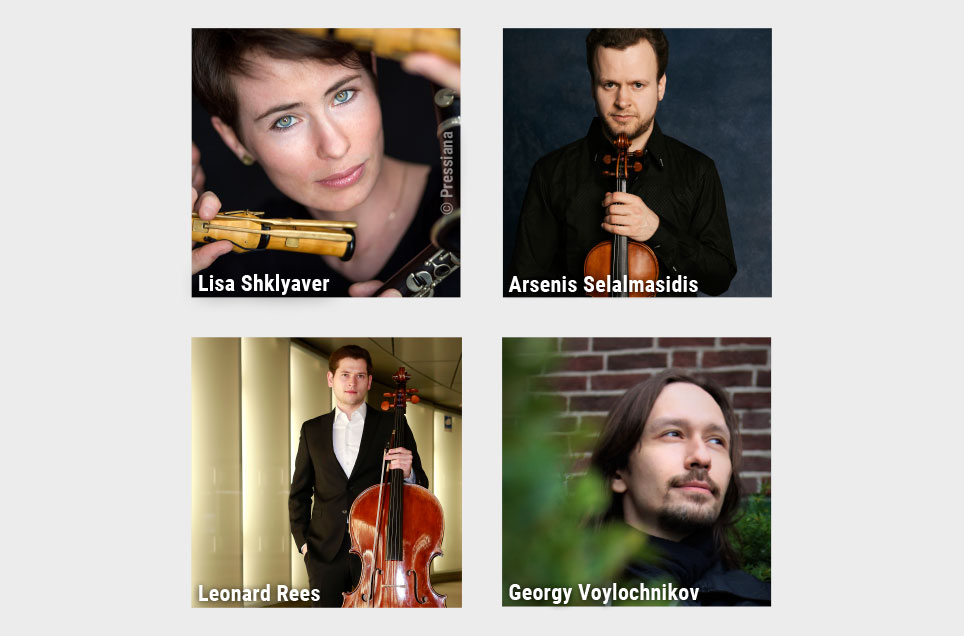 Lisa Shklyaver (Klarinette), Arsenis Selalmasidis (Violine), Leonard Rees (Violoncello), Georgy Voylochnikov (Klavier) am Dienstag, 29.06.2021, 19:30 Uhr